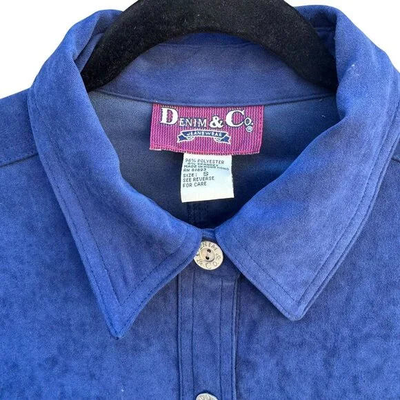 Denim & Co Vintage 80s Womens Blue Faux Suede Barn Chore Utility Work Jacket S‎ - Picture 5 of 10